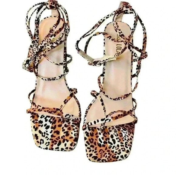 Miss Lola Adelle-2 Women’s Sz 7 Cheers Pattern Ankle Ties Heel Sandals - Picture 3 of 5
